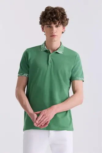 Yeşil Slim Fit Baskılı Polo Yaka T-Shirt - 1
