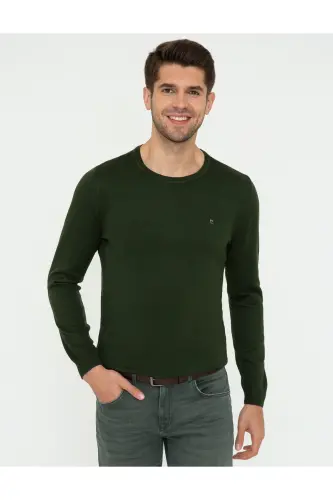 Yeşil Slim Fit Bisiklet Yaka Basic Triko Kazak 50248582-VR054 - Yeşil - 1