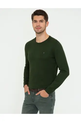 Yeşil Slim Fit Bisiklet Yaka Basic Triko Kazak 50248582-VR054 - Yeşil - 3