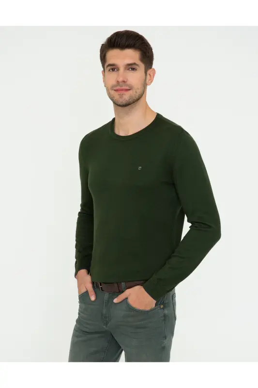 Yeşil Slim Fit Bisiklet Yaka Basic Triko Kazak 50248582-VR054 - Yeşil - 3