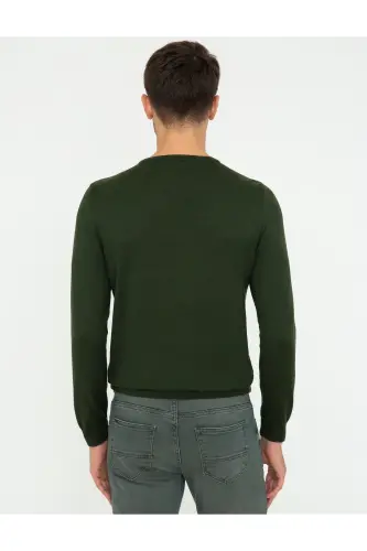 Yeşil Slim Fit Bisiklet Yaka Basic Triko Kazak 50248582-VR054 - Yeşil - 4
