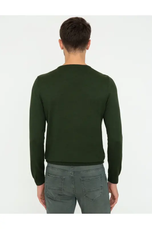 Yeşil Slim Fit Bisiklet Yaka Basic Triko Kazak 50248582-VR054 - Yeşil - 4