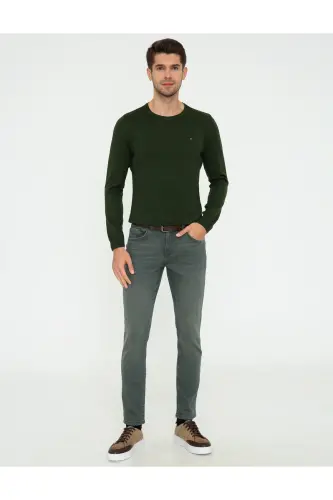Yeşil Slim Fit Bisiklet Yaka Basic Triko Kazak 50248582-VR054 - Yeşil - 5