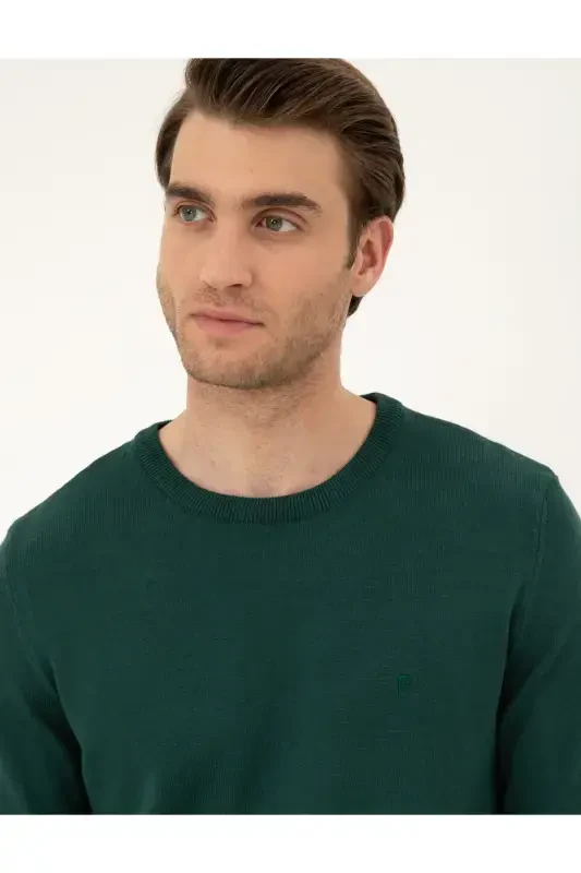 Yeşil Slim Fit Bisiklet Yaka Basic Triko Kazak 50296575-VR054-Yeşil - 2