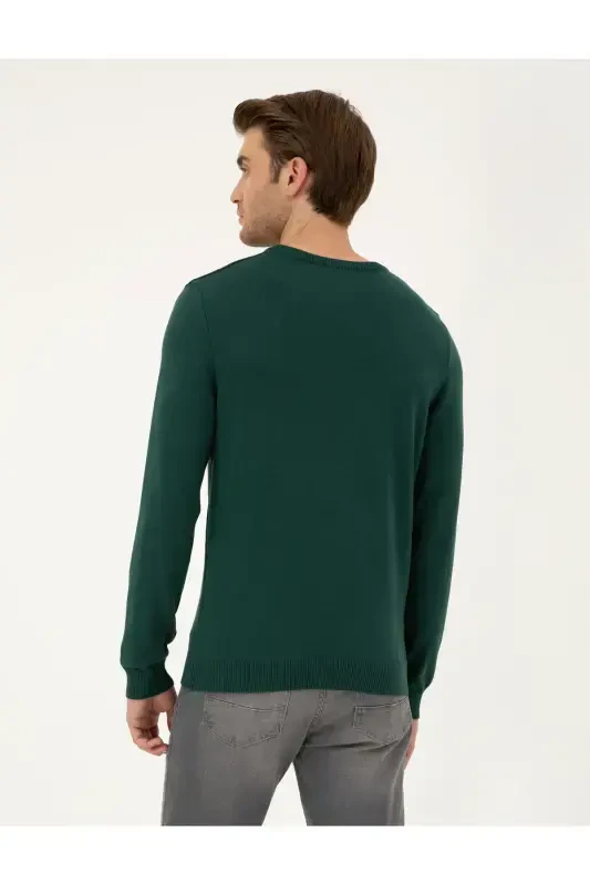 Yeşil Slim Fit Bisiklet Yaka Basic Triko Kazak 50296575-VR054-Yeşil - 5