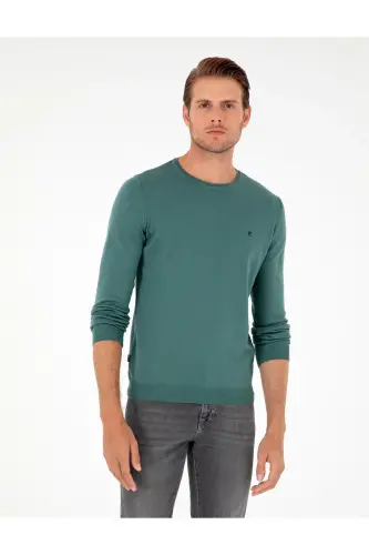 Yeşil Slim Fit Bisiklet Yaka Basic Triko Kazak 50296621-VR054 - Yeşil - 1
