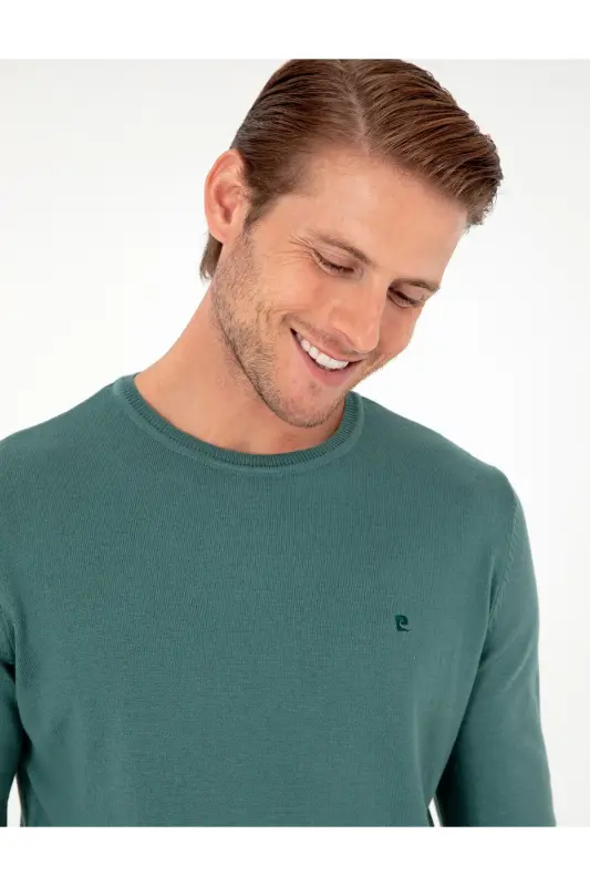 Yeşil Slim Fit Bisiklet Yaka Basic Triko Kazak 50296621-VR054 - Yeşil - 2