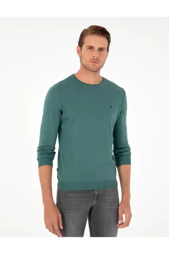 Yeşil Slim Fit Bisiklet Yaka Basic Triko Kazak 50296621-VR054 - Yeşil - 3