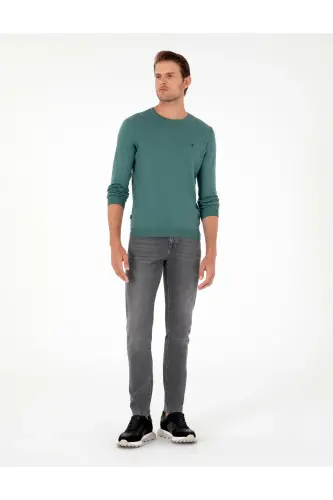 Yeşil Slim Fit Bisiklet Yaka Basic Triko Kazak 50296621-VR054 - Yeşil - 4