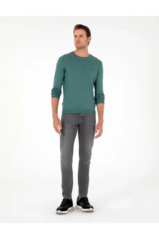 Yeşil Slim Fit Bisiklet Yaka Basic Triko Kazak 50296621-VR054 - Yeşil - 4