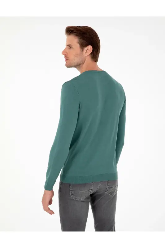 Yeşil Slim Fit Bisiklet Yaka Basic Triko Kazak 50296621-VR054 - Yeşil - 5