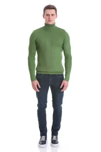 Yeşil Slim Fit Fitilli Balıkçı Yaka Yünlü Triko Kazak-Yeşil - HATEMOĞLU (1)