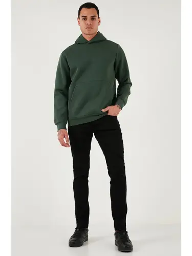 Yeşil Slim Fit Kapüşonlu Kanguru Cepli İçi Tüylü Yumuşak Şardonlu Erkek Sweat 5905281-Yeşil - LC WAIKIKI (1)