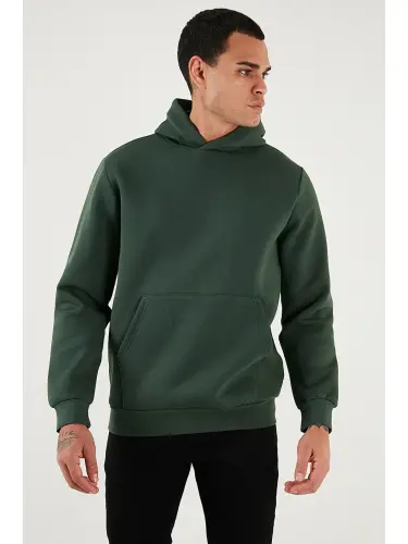 Yeşil Slim Fit Kapüşonlu Kanguru Cepli İçi Tüylü Yumuşak Şardonlu Erkek Sweat 5905281-Yeşil - 6