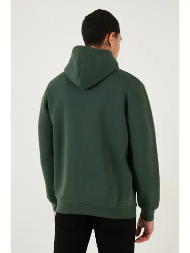 Yeşil Slim Fit Kapüşonlu Kanguru Cepli İçi Tüylü Yumuşak Şardonlu Erkek Sweat 5905281-Yeşil - 7