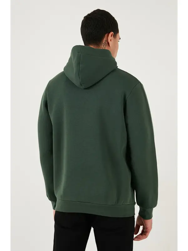 Yeşil Slim Fit Kapüşonlu Kanguru Cepli İçi Tüylü Yumuşak Şardonlu Erkek Sweat 5905281-Yeşil - 7