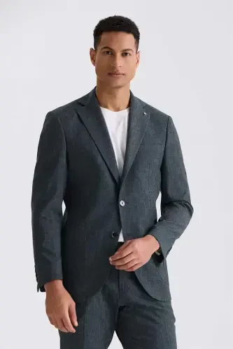 Yeşil Slim Fit Mono Yaka Keten Takım Elbise - JAKAMEN (1)