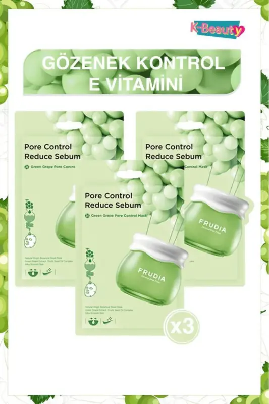 Green Grape Gözenek Kontrol Yüz Maskesi 3 Adet - FRUDIA