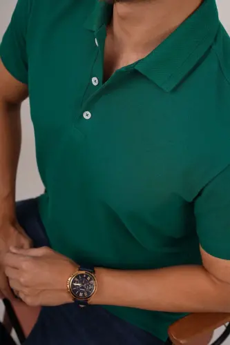 Yeşil Yaka Desenli Erkek Polo Yaka Tişört-Yeşil 