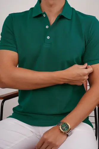 Yeşil Yaka Desenli Erkek Polo Yaka Tişört-Yeşil - 6