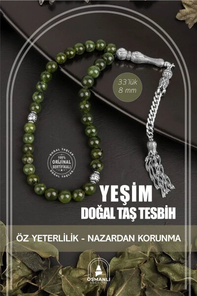 Yeşim Tabiiy Tosh Tasbeh 33talik - 8mm - OSMANLI DOĞAL TAŞ