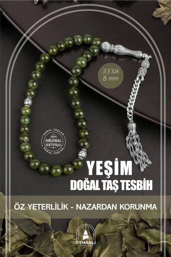 Yeşim Tabiiy Tosh Tasbeh 33talik - 8mm - 1