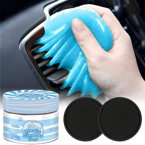 Yesrock 2-in-1 (Car Cleaning Gel for Car Detailing) and (2 Pack of 2.8-inch Car Coasters for Cup Holders) Automotive Dust Cleaning Putty Car Slime for Cleaning Car Interior, PC, Keyboard (Blue) - 1