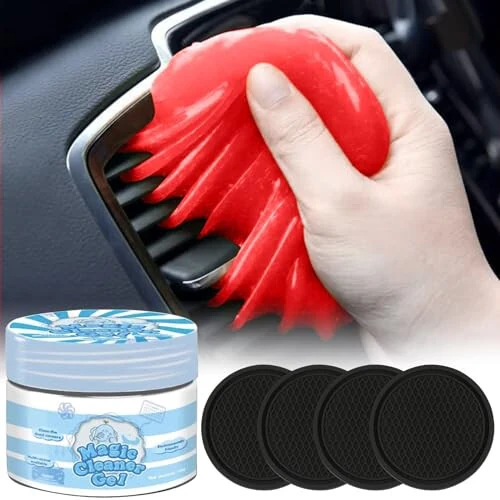 Yesrock 2-in-1 (Car Cleaning Gel for Car Detailing) and (4 Pack of 2.8-inch Car Coasters for Cup Holders) Automotive Dust Cleaning Putty Car Slime for Cleaning Car Interior, PC, Keyboard (Rose Red) - yesrock