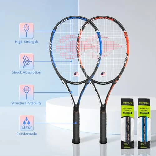 Adult 2 Player Tennis Racket Perfect for Beginner and Professional Players, 27” Speed Tennis Racquet Include Tennis Balls, Overgrips, Tennis Bag, Vibration Dampe, Cover - WOED BATENS (1)