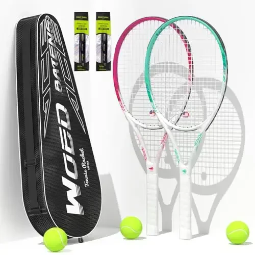 Adult 2 Player Tennis Racket Perfect for Beginner and Professional Players, 27” Speed Tennis Racquet Include Tennis Balls, Overgrips, Tennis Bag, Vibration Dampe, Cover - 1