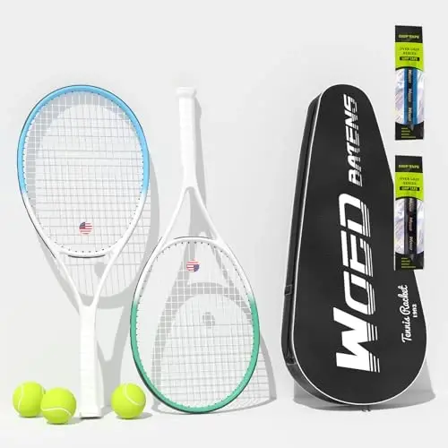 Adult 2 Player Tennis Racket Perfect for Beginner and Professional Players, 27” Speed Tennis Racquet Include Tennis Balls, Overgrips, Tennis Bag, Vibration Dampe, Cover - 1