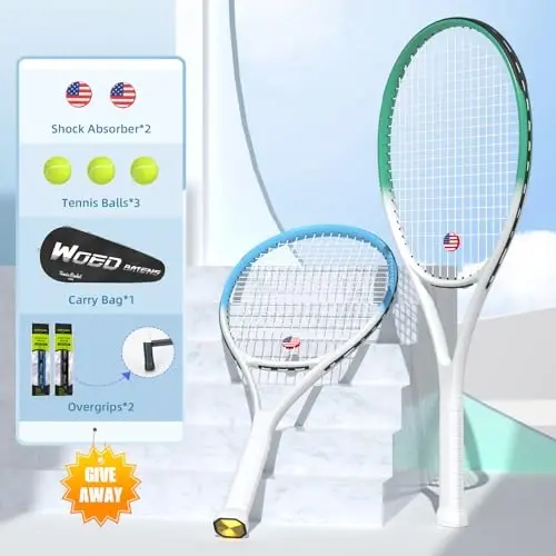 Adult 2 Player Tennis Racket Perfect for Beginner and Professional Players, 27” Speed Tennis Racquet Include Tennis Balls, Overgrips, Tennis Bag, Vibration Dampe, Cover - 3