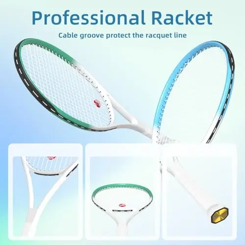 Adult 2 Player Tennis Racket Perfect for Beginner and Professional Players, 27” Speed Tennis Racquet Include Tennis Balls, Overgrips, Tennis Bag, Vibration Dampe, Cover - 4