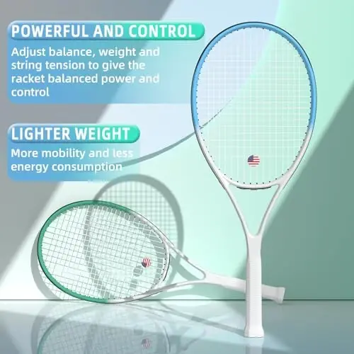 Adult 2 Player Tennis Racket Perfect for Beginner and Professional Players, 27” Speed Tennis Racquet Include Tennis Balls, Overgrips, Tennis Bag, Vibration Dampe, Cover - 5