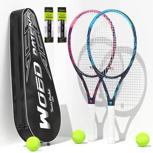 Adult 2 Player Tennis Racket Perfect for Beginner and Professional Players, 27” Speed Tennis Racquet Include Tennis Balls, Overgrips, Tennis Bag, Vibration Dampe, Cover - 1