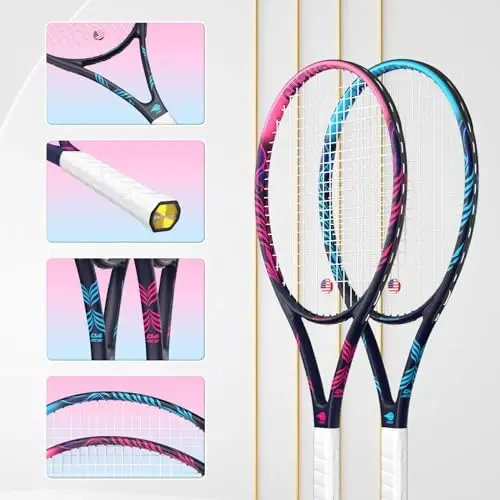 Adult 2 Player Tennis Racket Perfect for Beginner and Professional Players, 27” Speed Tennis Racquet Include Tennis Balls, Overgrips, Tennis Bag, Vibration Dampe, Cover - 3