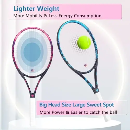 Adult 2 Player Tennis Racket Perfect for Beginner and Professional Players, 27” Speed Tennis Racquet Include Tennis Balls, Overgrips, Tennis Bag, Vibration Dampe, Cover - 4