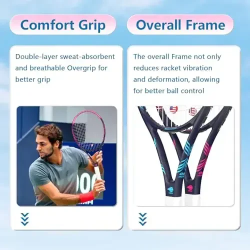 Adult 2 Player Tennis Racket Perfect for Beginner and Professional Players, 27” Speed Tennis Racquet Include Tennis Balls, Overgrips, Tennis Bag, Vibration Dampe, Cover - 5