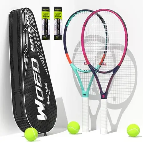 Adult 2 Player Tennis Racket Perfect for Beginner and Professional Players, 27” Speed Tennis Racquet Include Tennis Balls, Overgrips, Tennis Bag, Vibration Dampe, Cover - WOED BATENS