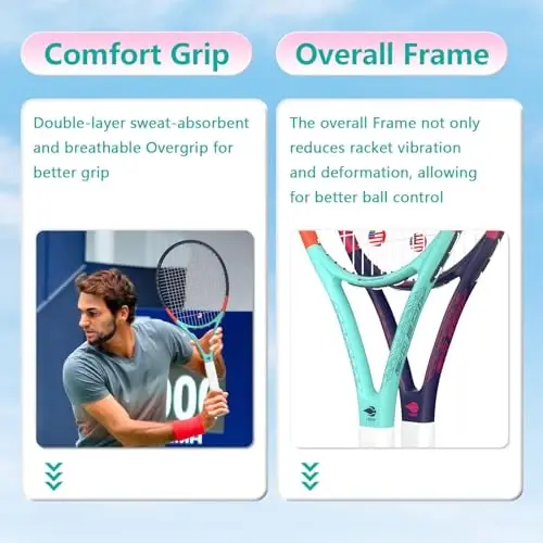 Adult 2 Player Tennis Racket Perfect for Beginner and Professional Players, 27” Speed Tennis Racquet Include Tennis Balls, Overgrips, Tennis Bag, Vibration Dampe, Cover - 5