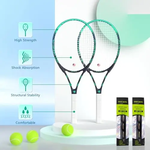Adult 2 Player Tennis Racket Perfect for Beginner and Professional Players, 27” Speed Tennis Racquet Include Tennis Balls, Overgrips, Tennis Bag, Vibration Dampe, Cover - 2