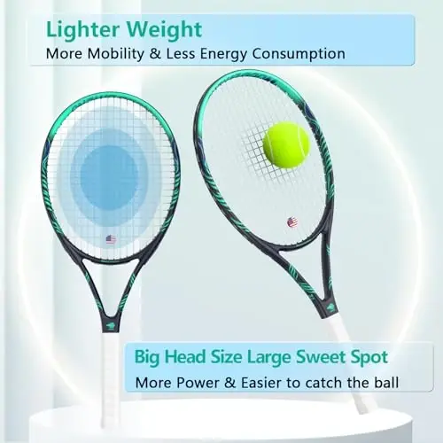 Adult 2 Player Tennis Racket Perfect for Beginner and Professional Players, 27” Speed Tennis Racquet Include Tennis Balls, Overgrips, Tennis Bag, Vibration Dampe, Cover - 4