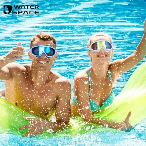Water Space Swim Goggles 2 Pack for Adult Men Women, Anti-fog UV Protection No Leak 180° Wide View Clear Vision Pool Goggles - 6