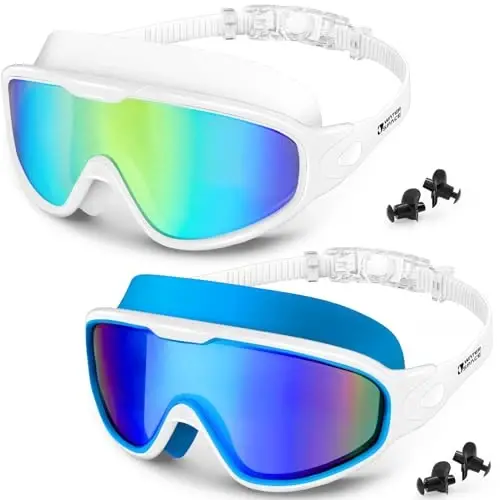 Water Space Swim Goggles 2 Pack for Adult Men Women, Anti-fog UV Protection No Leak 180° Wide View Clear Vision Pool Goggles - 7
