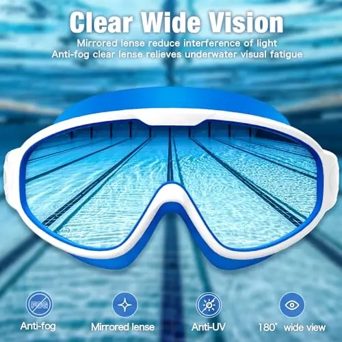 Water Space Swim Goggles 2 Pack for Adult Men Women, Anti-fog UV Protection No Leak 180° Wide View Clear Vision Pool Goggles - 16