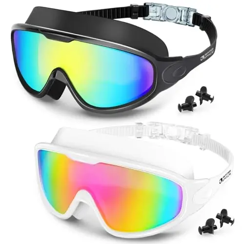 Water Space Swim Goggles 2 Pack for Adult Men Women, Anti-fog UV Protection No Leak 180° Wide View Clear Vision Pool Goggles - 1