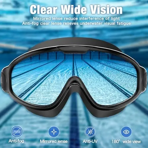 Water Space Swim Goggles 2 Pack for Adult Men Women, Anti-fog UV Protection No Leak 180° Wide View Clear Vision Pool Goggles - 3