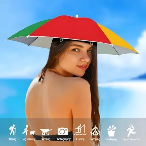 NLDGDZJ Fishing Umbrella Hat, Lightweight Hands-Free Design with Adjustable Headband, Head Umbrella Hats for Adults Women & Men, 8-Rib Sun Rain Cap for Fishing, Gardening, Camping & Outdoor Use - NLDGDZJ (1)
