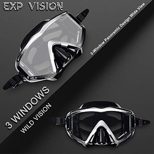 Adult Pano 3 Scuba Diving Mask, Tempered Glass Snorkel Mask Anti-Fog Swim Mask No Leakage Swim Goggles with Nose Cover Snorkeling Gear for Snorkeling, Freediving, Swimming - 4