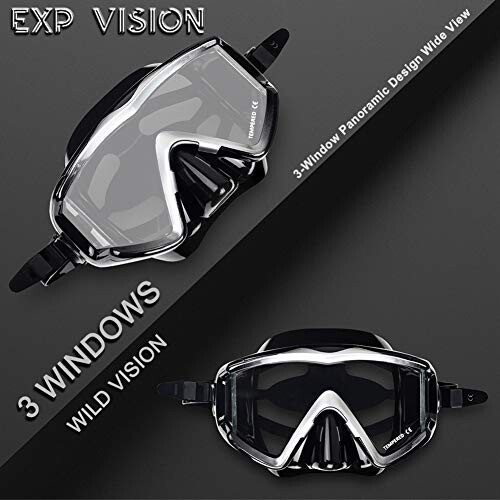 Adult Pano 3 Scuba Diving Mask, Tempered Glass Snorkel Mask Anti-Fog Swim Mask No Leakage Swim Goggles with Nose Cover Snorkeling Gear for Snorkeling, Freediving, Swimming - 4